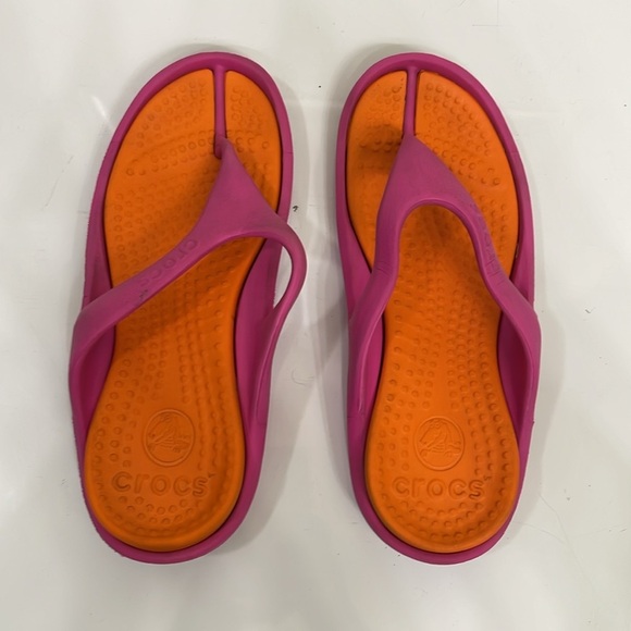 Crocs Thong Flip Flops Pink Orange Women 5 Men 3 - Picture 6 of 7